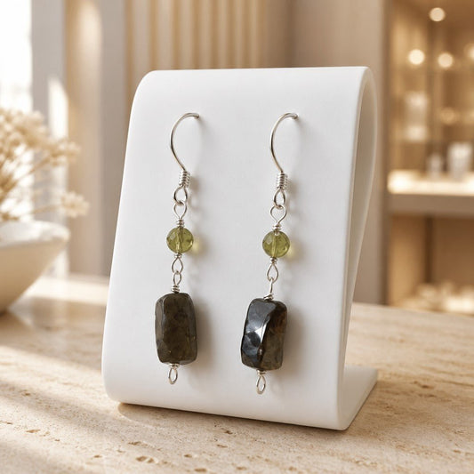 Boucles d'Oreilles Grenat vert - Argent 925