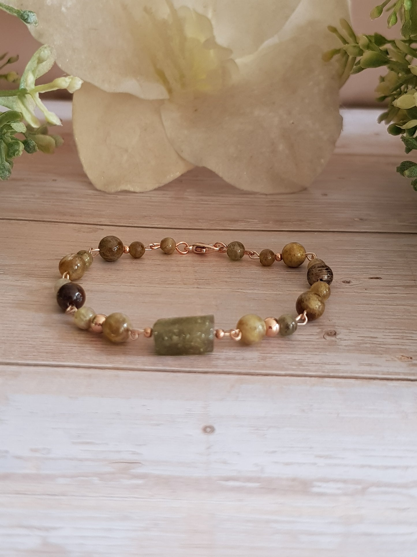 Bracelet grenat vert , argent 925 plaque or rose