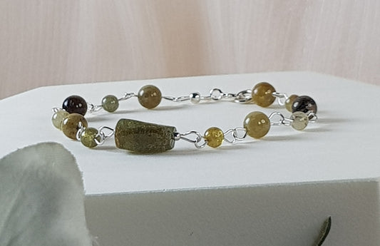 Grenat vert , argent 925