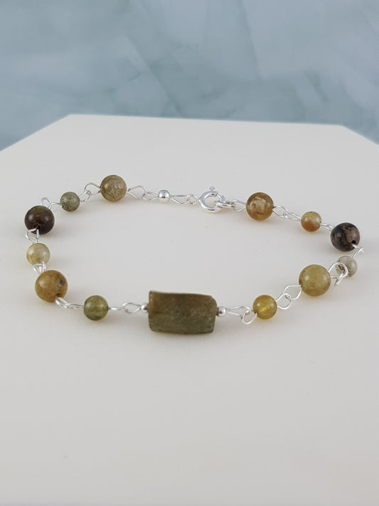 Bracelet grenat vert , argent 925