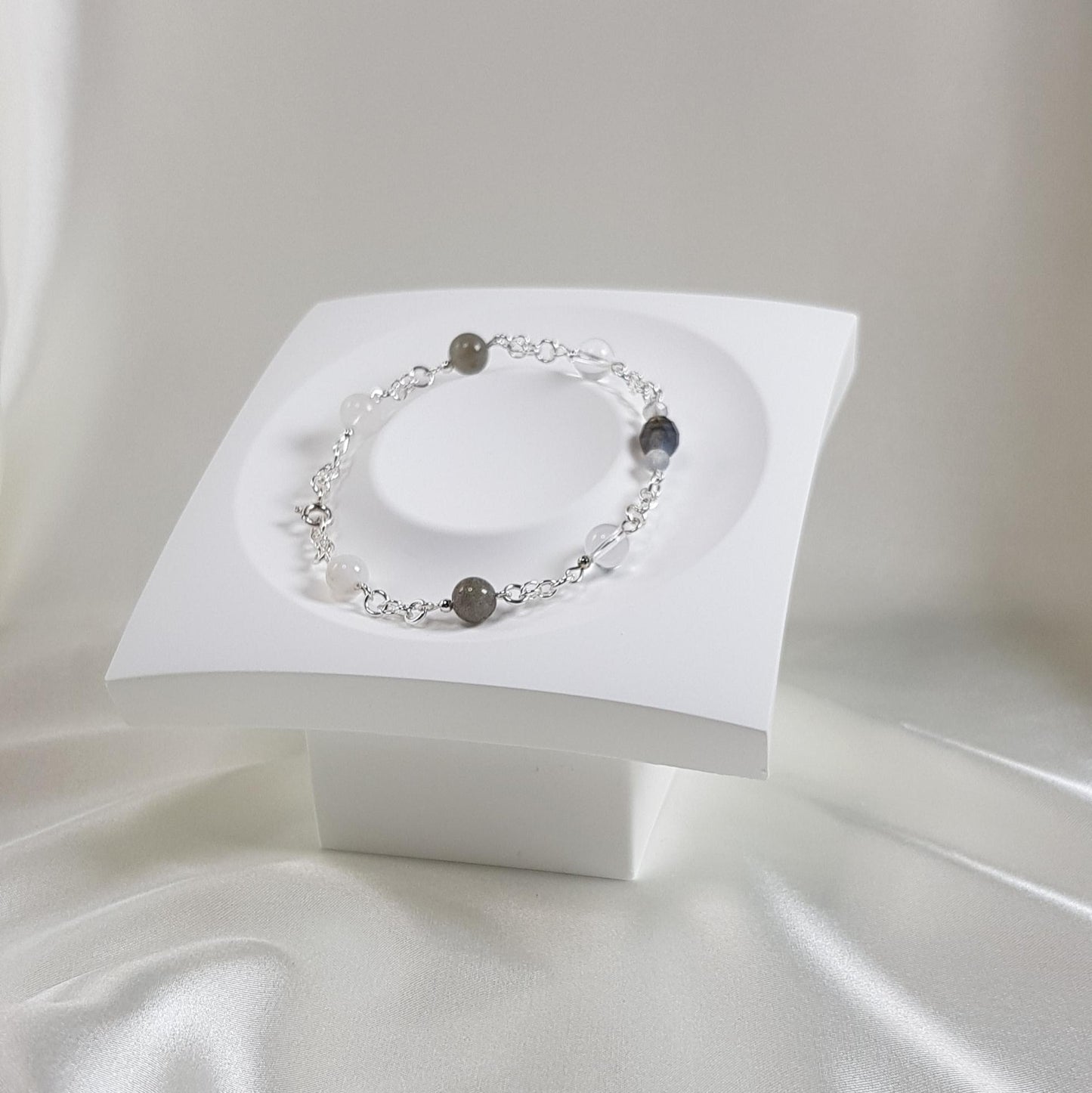 Bracelet harmonie spirituelle en argent 925 - lithothérapie pierres naturelles 