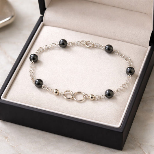 Bracelet Hématite Argent 925 - Pierre Naturelle
