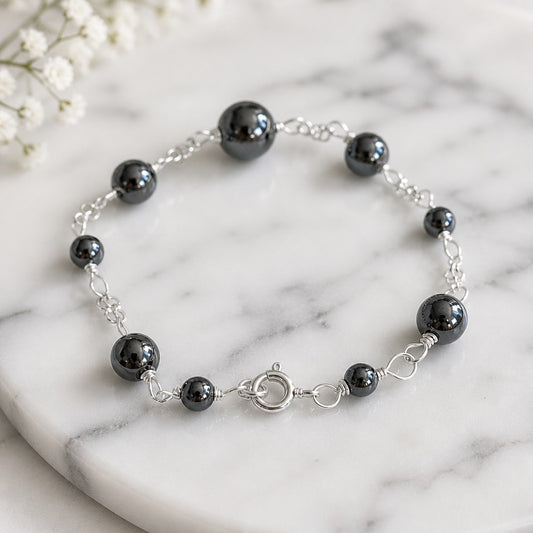 Bracelet Hématite Argent 925 - Pierre Naturelle