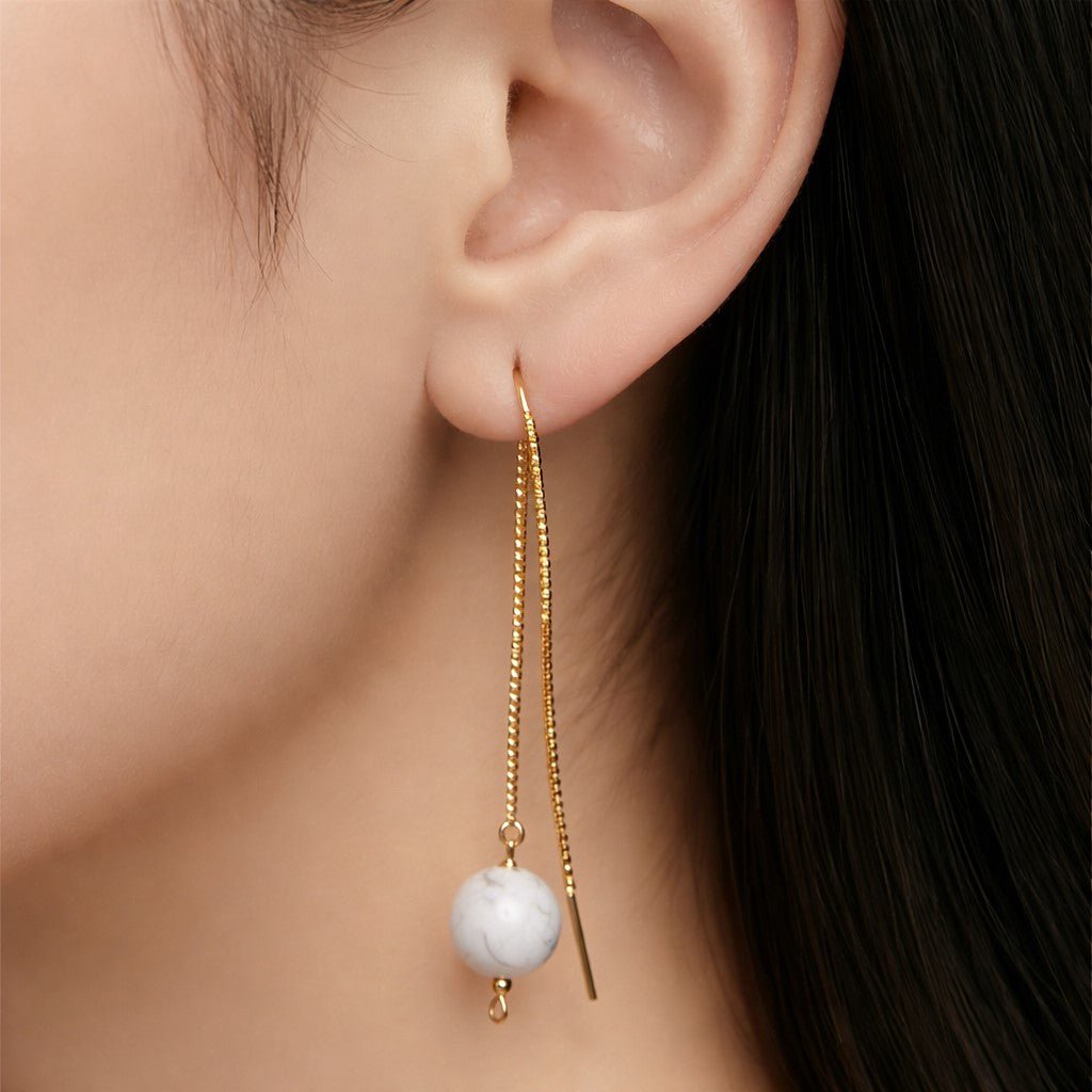 Boucles d'Oreilles Howlite - Argent 925 Plaqué Or 1 Micron