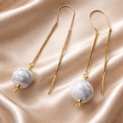 Boucles d'Oreilles Howlite - Argent 925 Plaqué Or 1 Micron