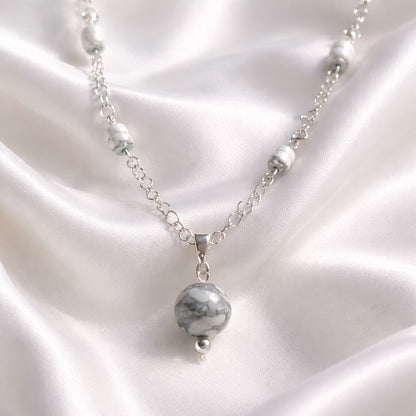 Pendentif Howlite Argent 925 - Pierre de Calme et Sérénité
