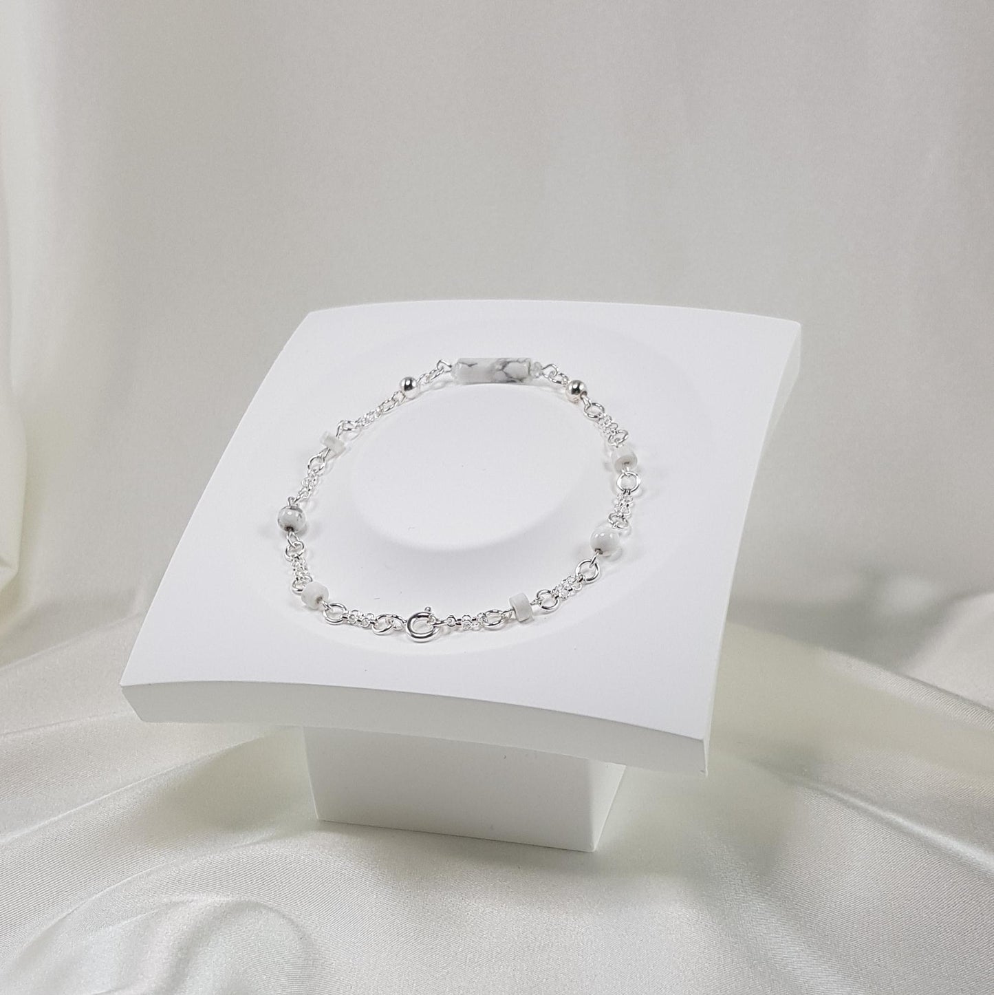 Bracelet howlite en argent 925 - pierre naturelle blanche 