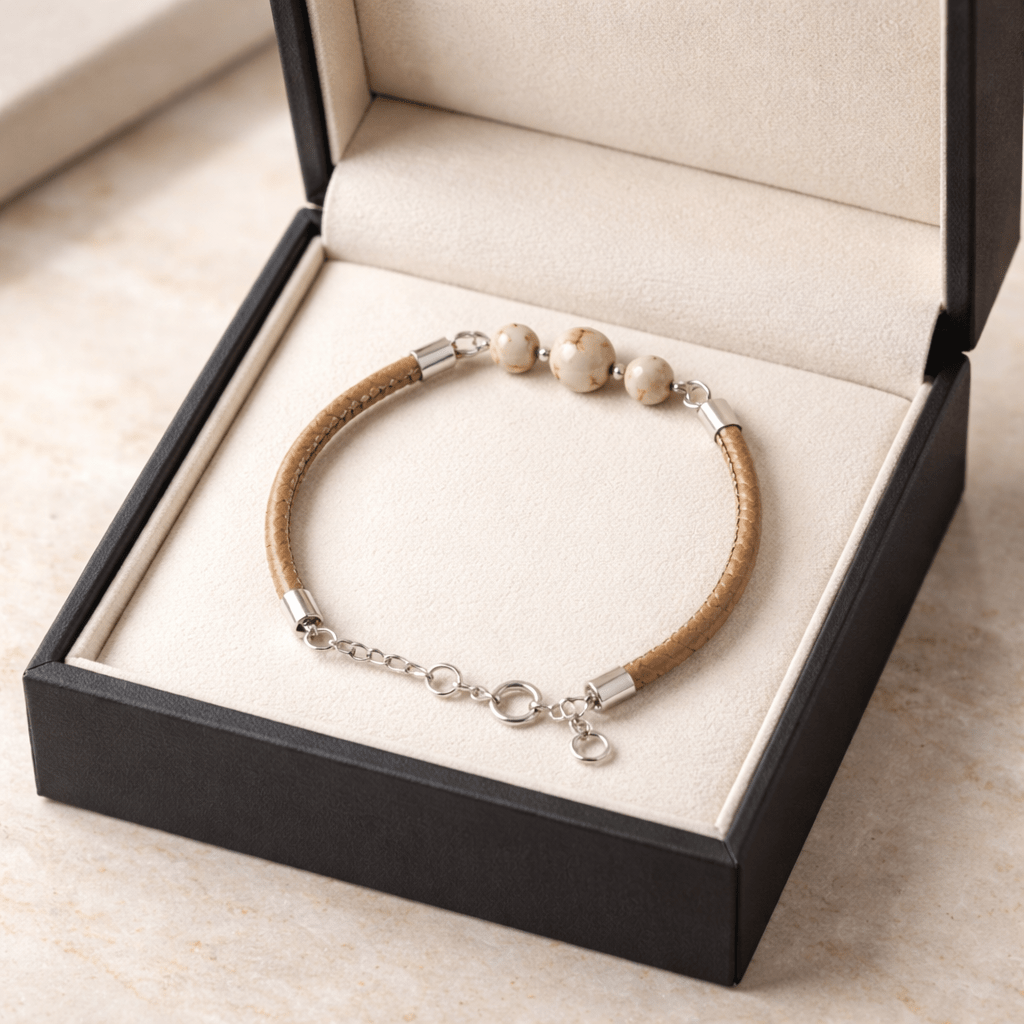 Bracelet Howlite coquillage Argent 925 simili cuir