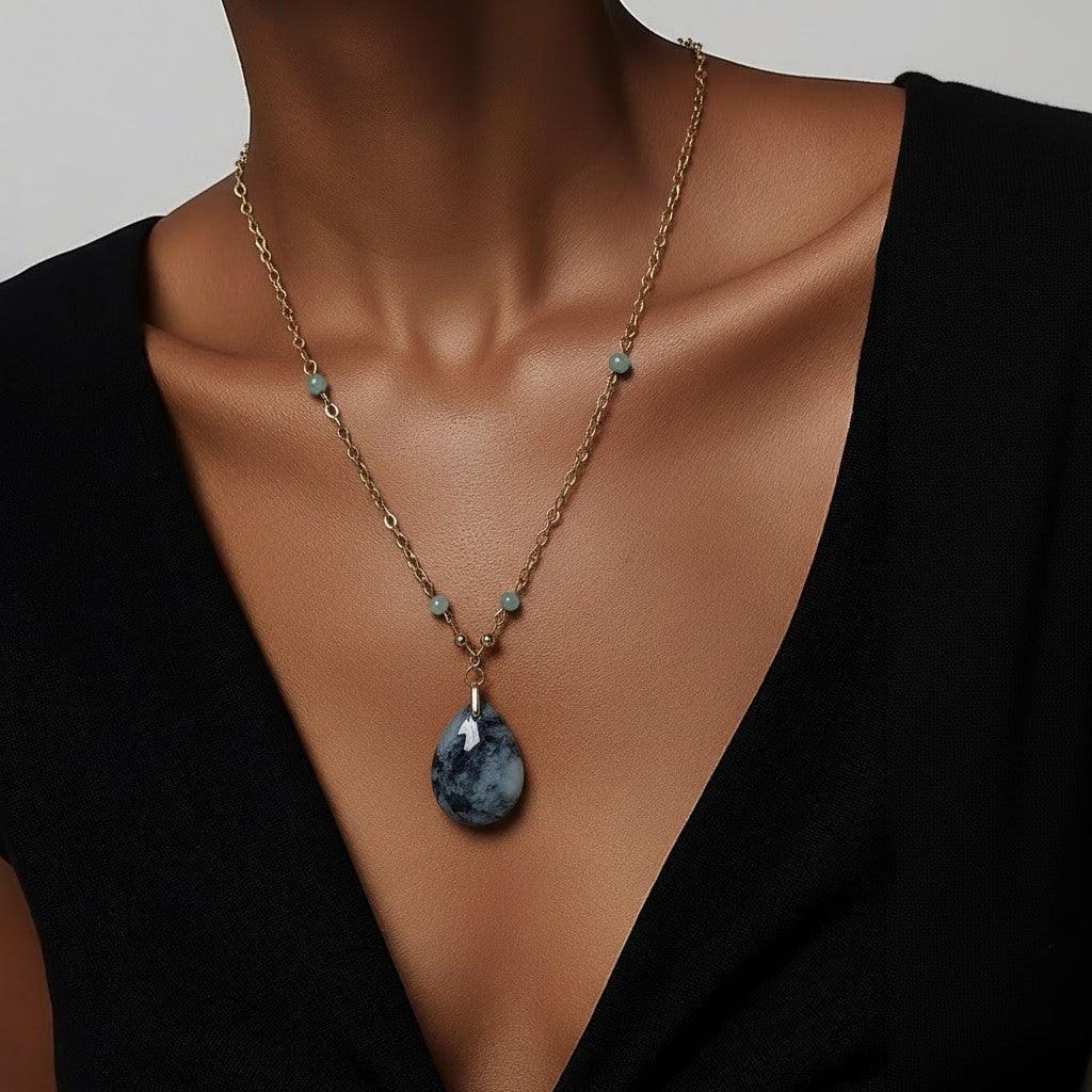 Pendentif Jade de Birmanie Jadéite Acier - Pierre de Sagesse