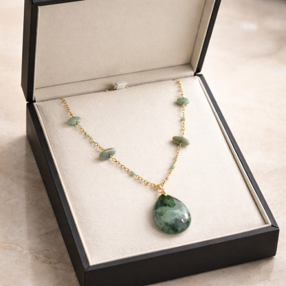 Pendentif Jade de Birmanie Jadéite Acier - Pierre de Sagesse