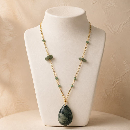 Pendentif Jade de Birmanie Jadéite Acier - Pierre de Sagesse