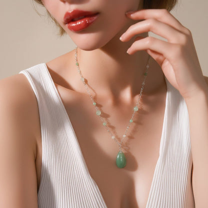 Pendentif Jade Birmanie Nephrite & Cristal de Roche Argent 925