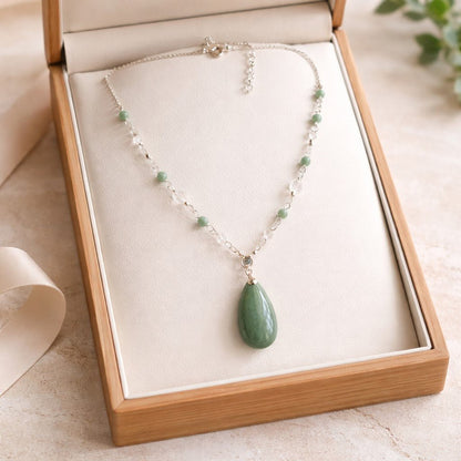 Pendentif Jade Birmanie Nephrite & Cristal de Roche Argent 925