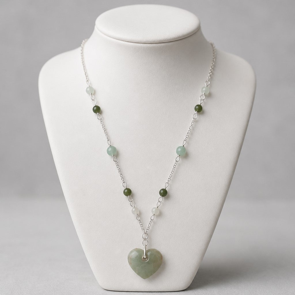 Pendentif Jade Birmanie & Thaïlande Cœur Argent 925 - Pierre d'Harmonie