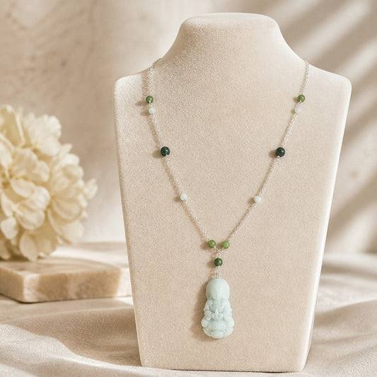 Pendentif Jade de Thailande et Birmanie Boudah Argent 925 - Pierre de Sagesse et Longévité