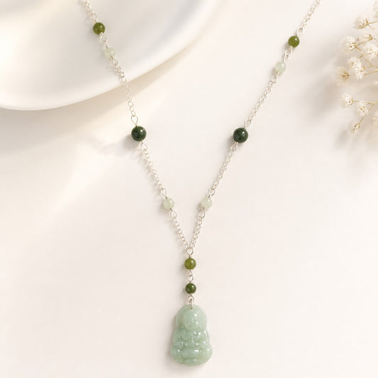 Pendentif Jade de Thailande et Birmanie Boudah Argent 925 - Pierre de Sagesse et Longévité