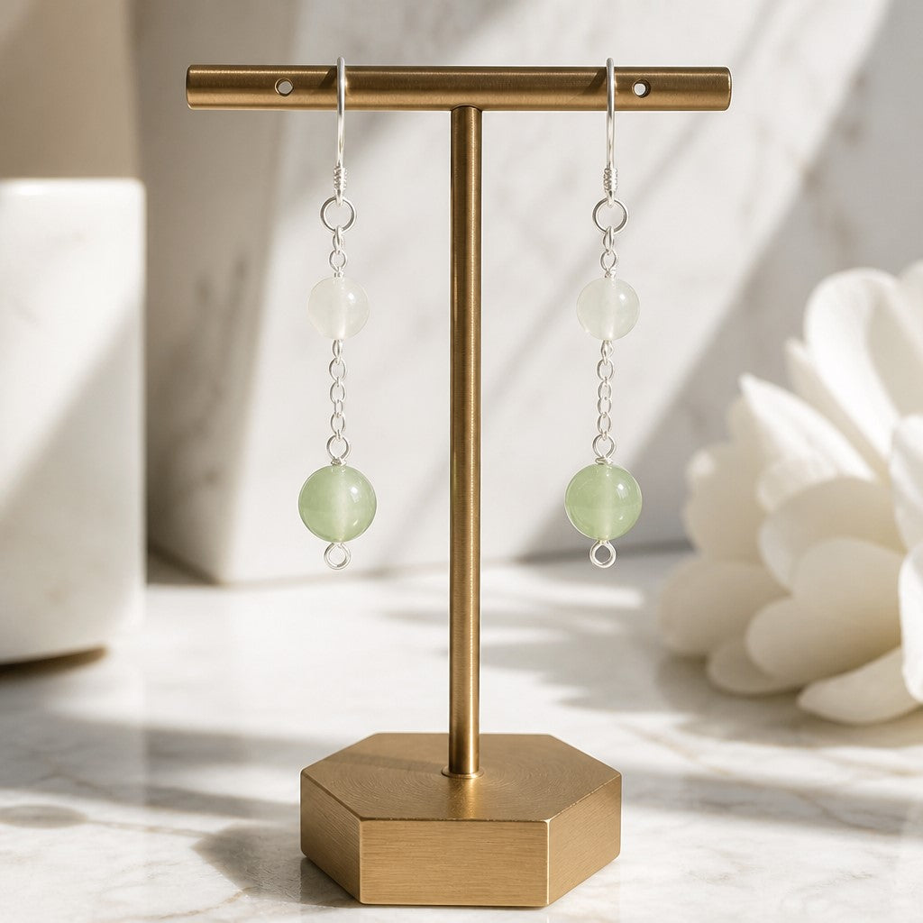 Boucles d'Oreilles Jade de Chine - Argent 925 & Pierre Naturelle