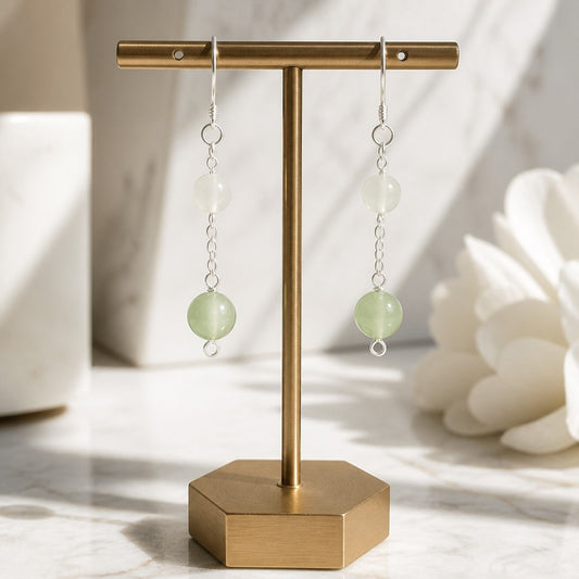 Boucles d'Oreilles Jade de Chine - Argent 925 & Pierre Naturelle