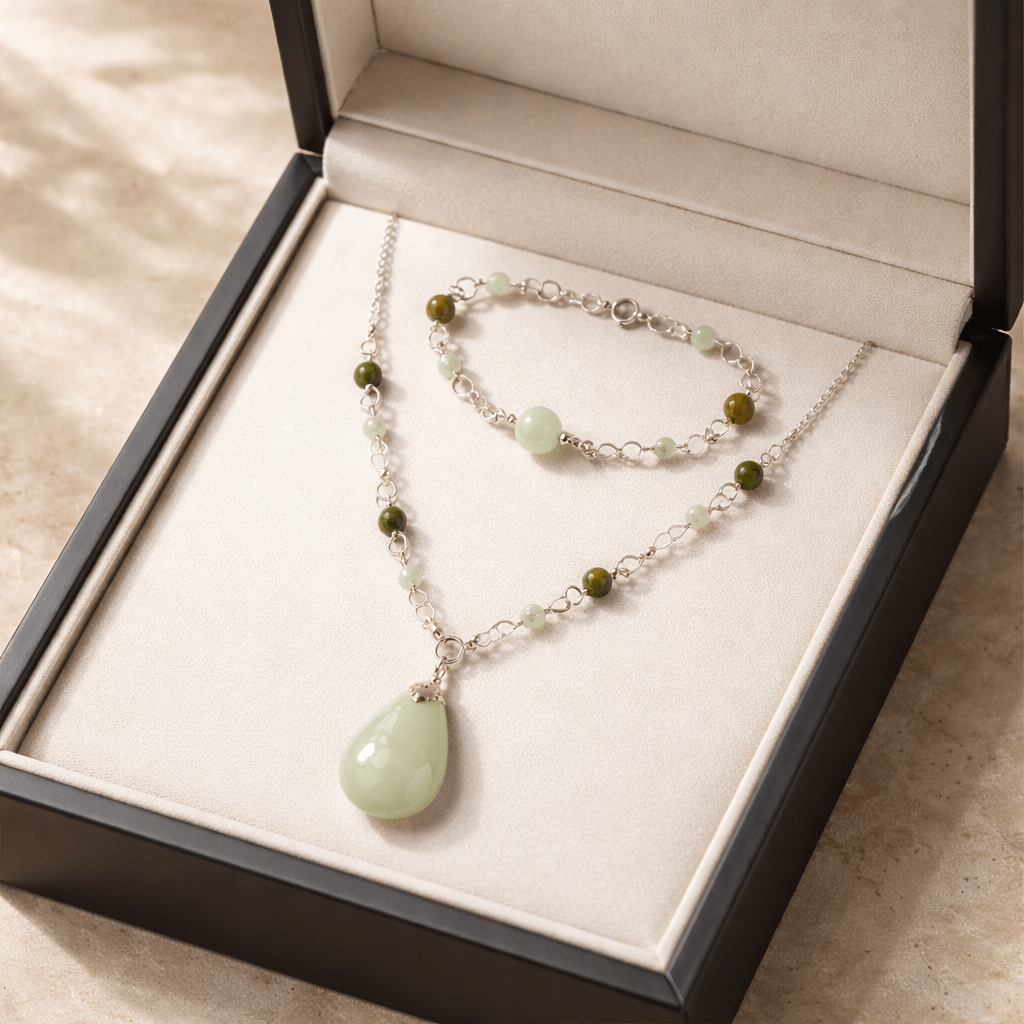 Parure Jade de Chine Argent 925 - Pierre Sacrée