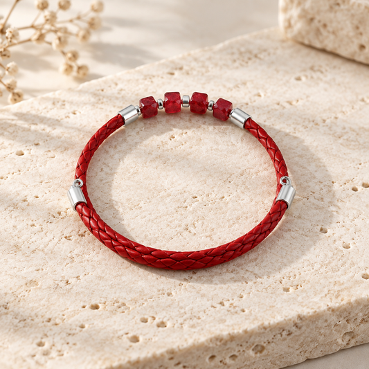 Bracelet jaspe impériale rouge Argent 925 simili cuir