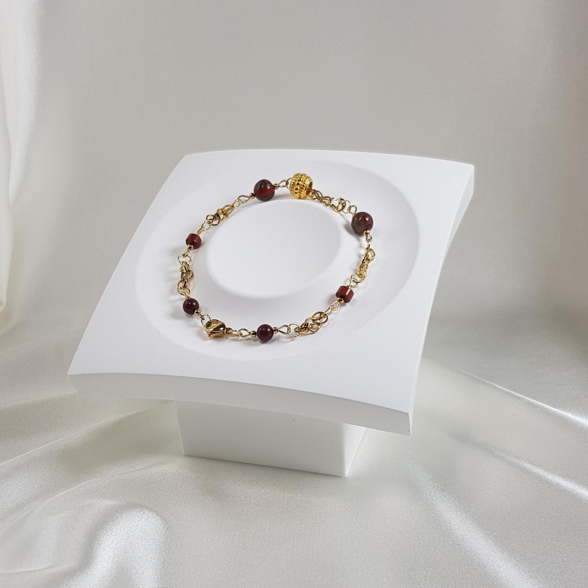 Bracelet jaspe rouge en acier - pierre naturelle 