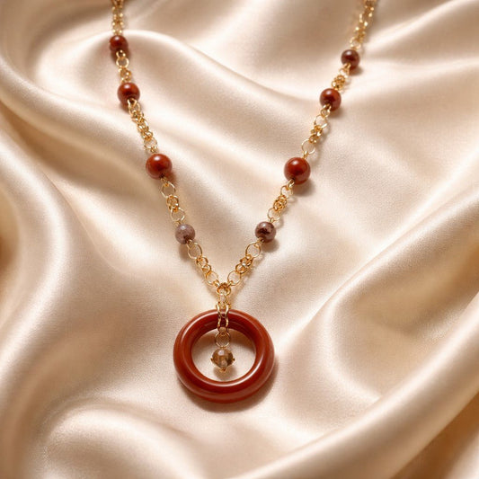 Pendentif Jaspe Rouge Anneau Acier - Pierre de Force et Protection
