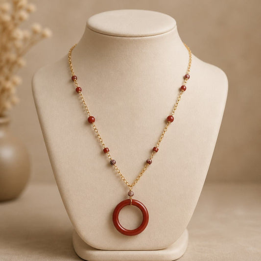 Pendentif Jaspe Rouge Anneau Acier - Pierre de Force et Protection