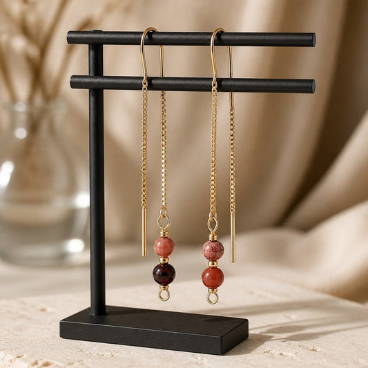 Boucles d'Oreilles Jaspe Rouge - Argent 925 Plaqué Or 1 Micron