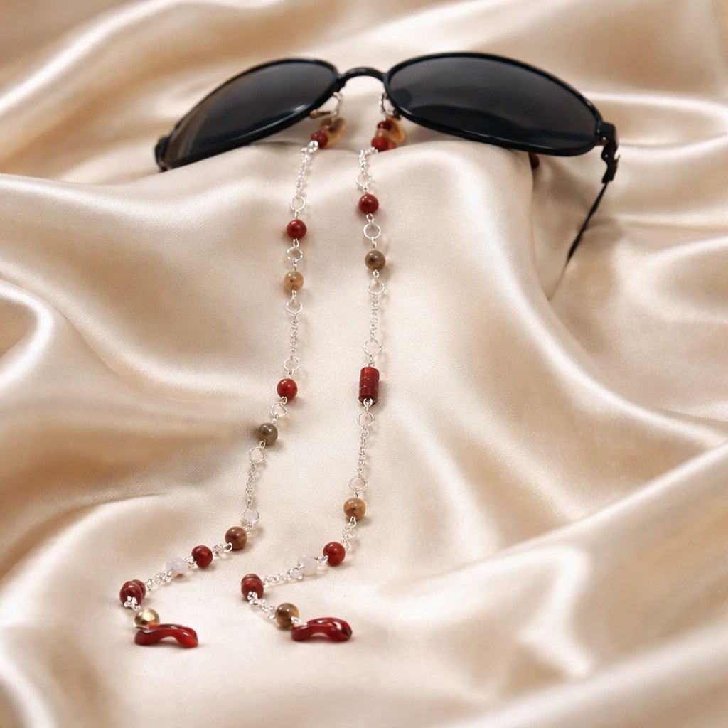 Chaîne de Lunettes Jaspe Rouge - Pierre Naturelle & Argent 925