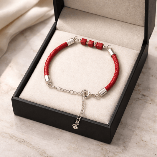Bracelet jaspe impériale rouge Argent 925 simili cuir