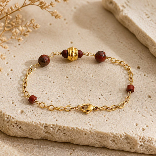 Bracelet Jaspe Rouge - Pierre Naturelle +acier