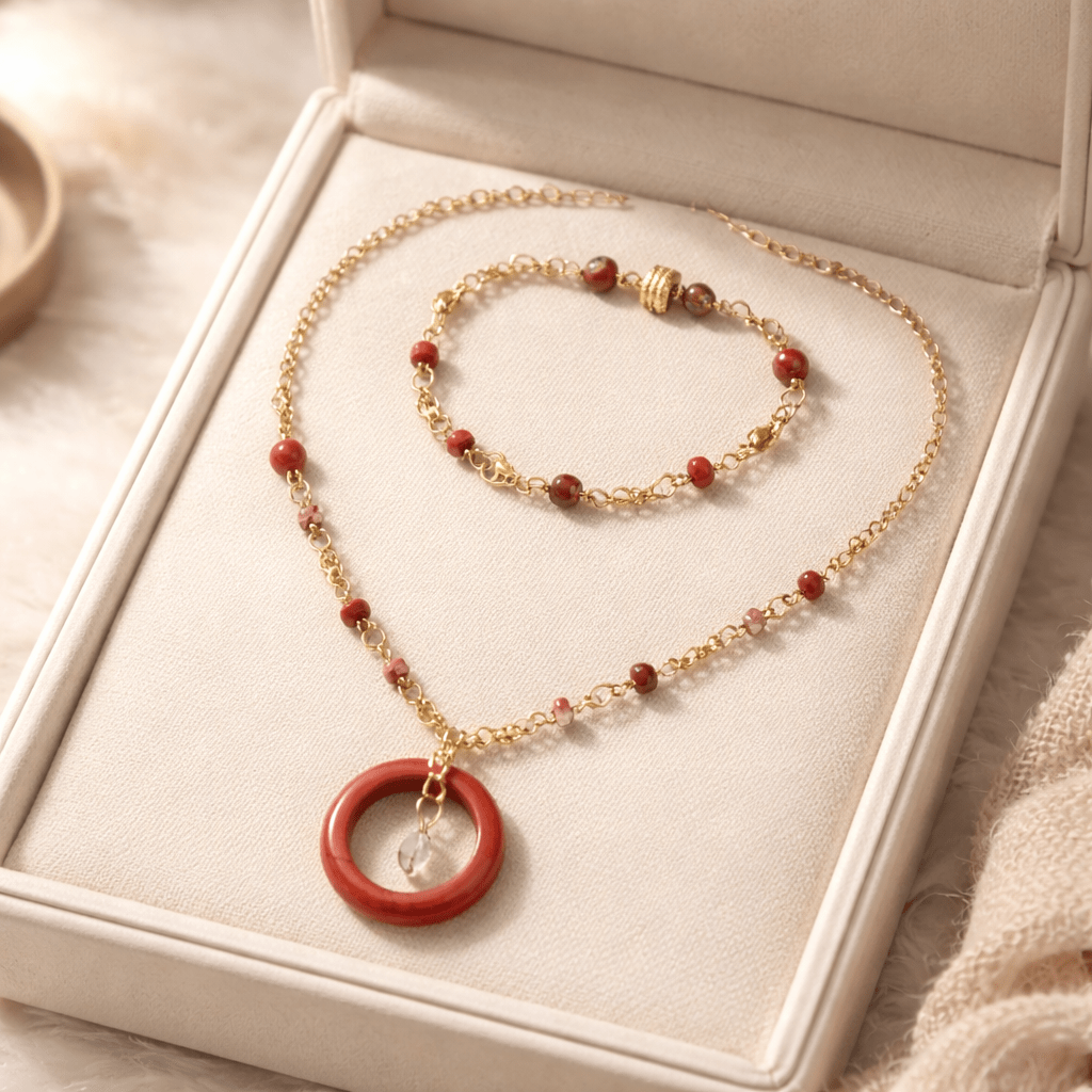 Parure Jaspe Rouge Acier - Pierre Naturelle
