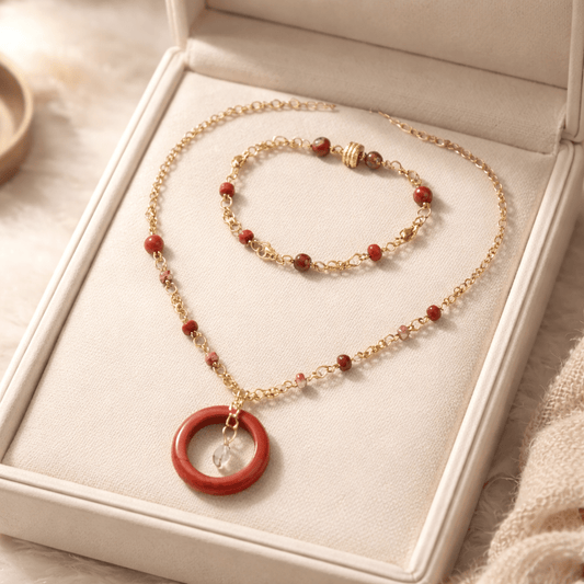Pendentif Jaspe Rouge Acier - Pierre Naturelle