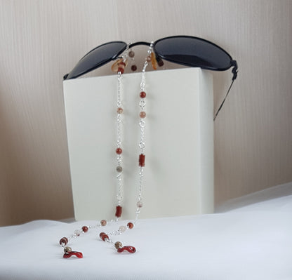 Chaîne de lunettes jaspe rouge en argent 925 - pierre naturelle