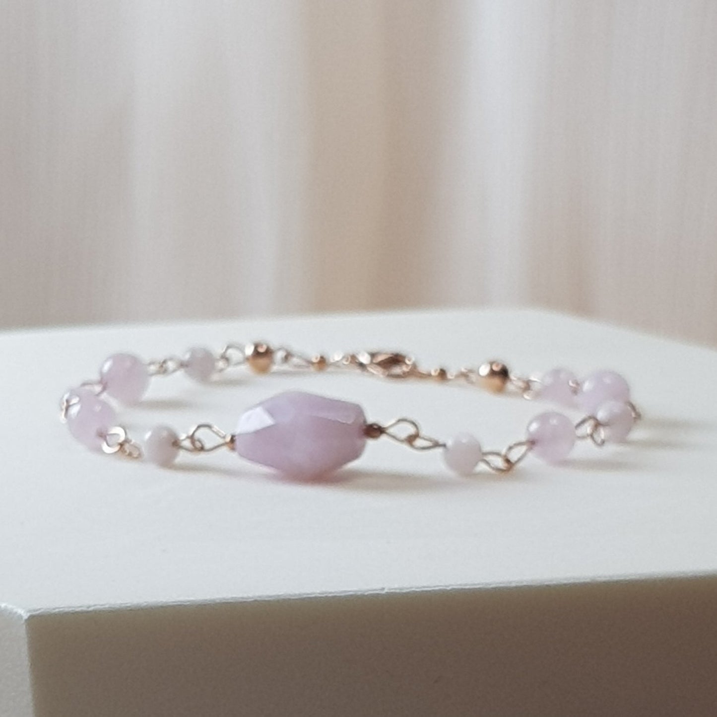 Kunzite argent 925 plaque or rose