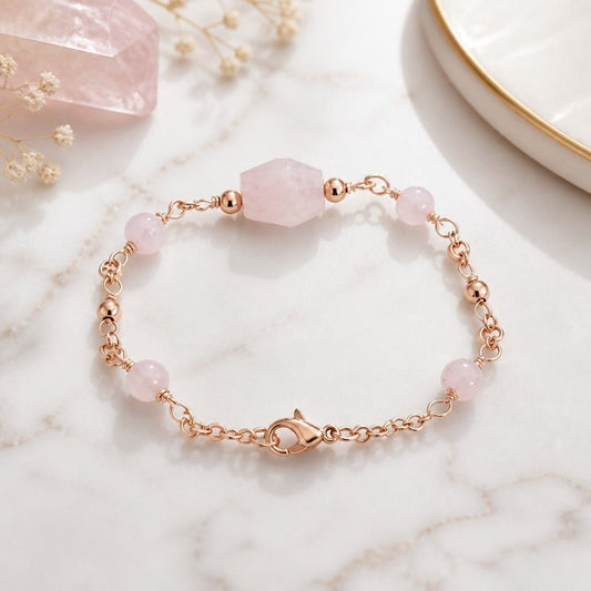 Bracelet Kunzite Argent 925 Plaqué Or Rose -