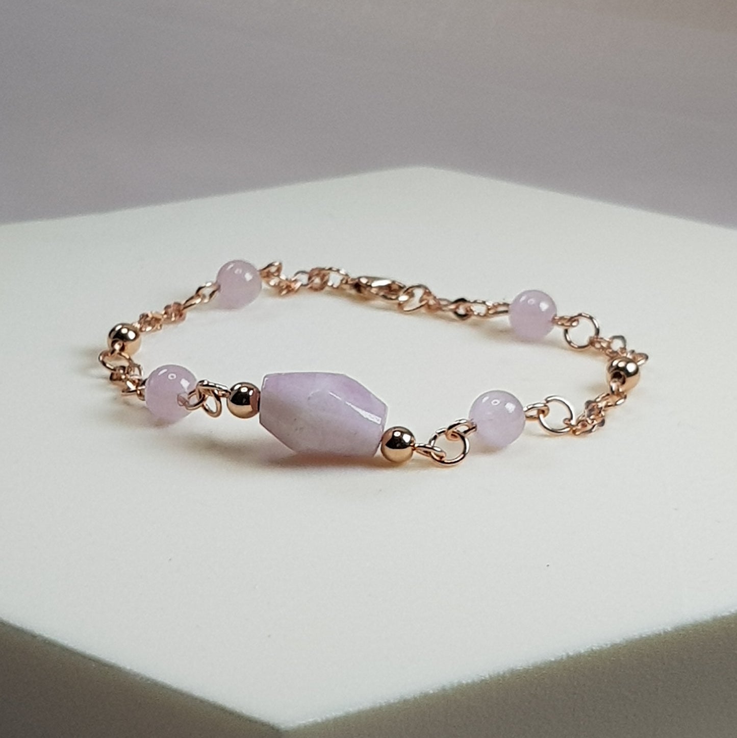 Kunzite argent 925 plaque or rose