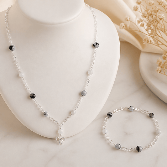 Parure Labradorite Blanche Argent 925 - Pierre Rare