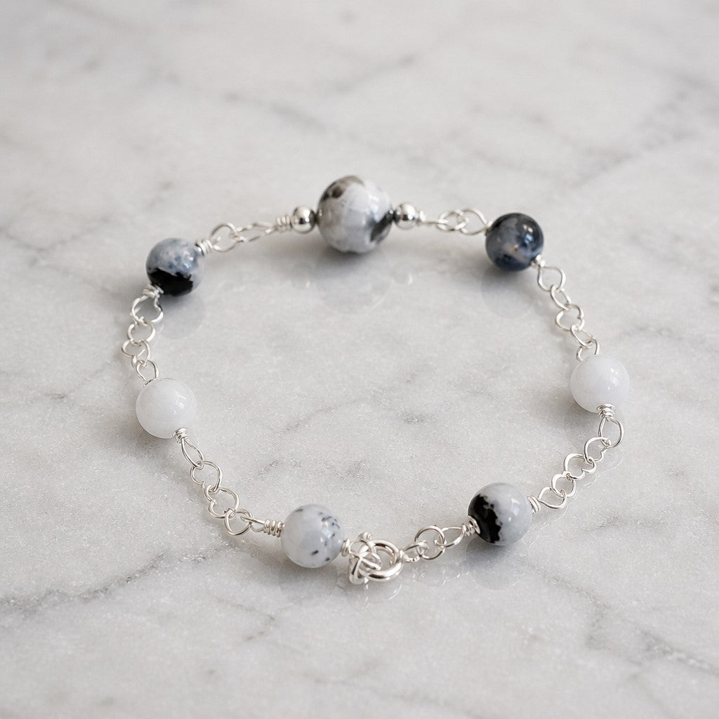 Bracelet Labradorite blanche Argent 925 - Pierre Naturelle