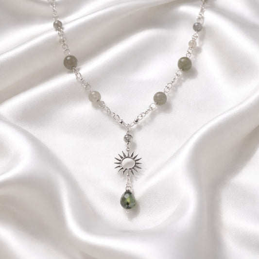 Pendentif Labradorite Soleil Argent 925 - Pierre de Lumière Intérieure