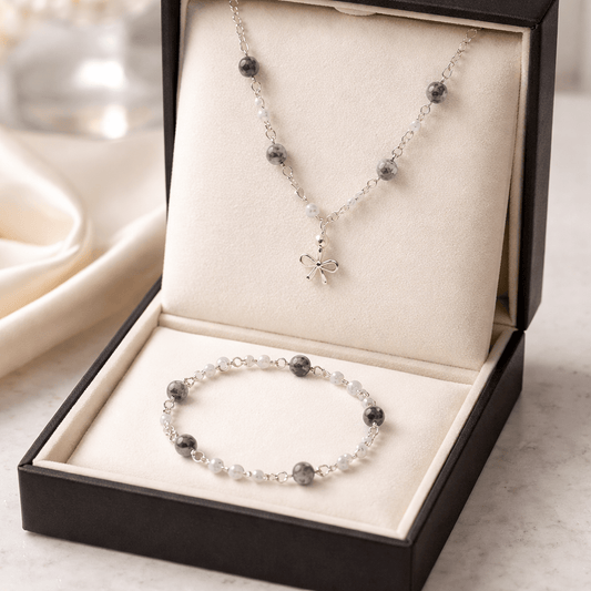 Parure Labradorite Blanche Argent 925 - Pierre Rare