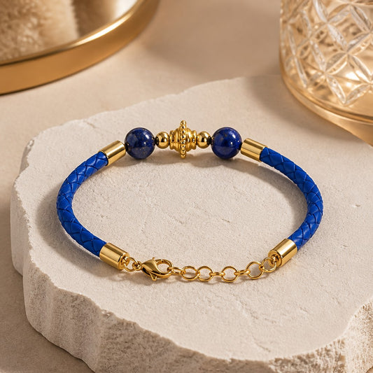 Bracelet Lapis Lazuli Acier - Pierre Naturelle simili cuir 3 mm