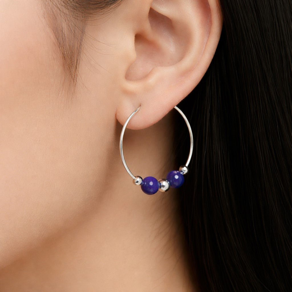 Boucles d'Oreilles Lapis Lazuli - Argent 925 & Pierre Naturelle