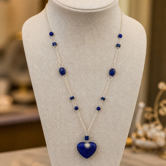 Pendentif  Lapis Lazuli coeur Argent 925 - Pierre Naturelle