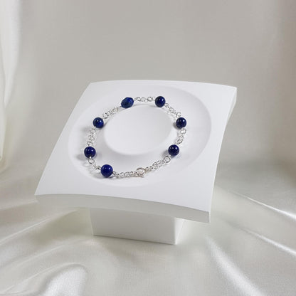 Bracelet lapis lazuli en argent 925 - pierre naturelle bleue 