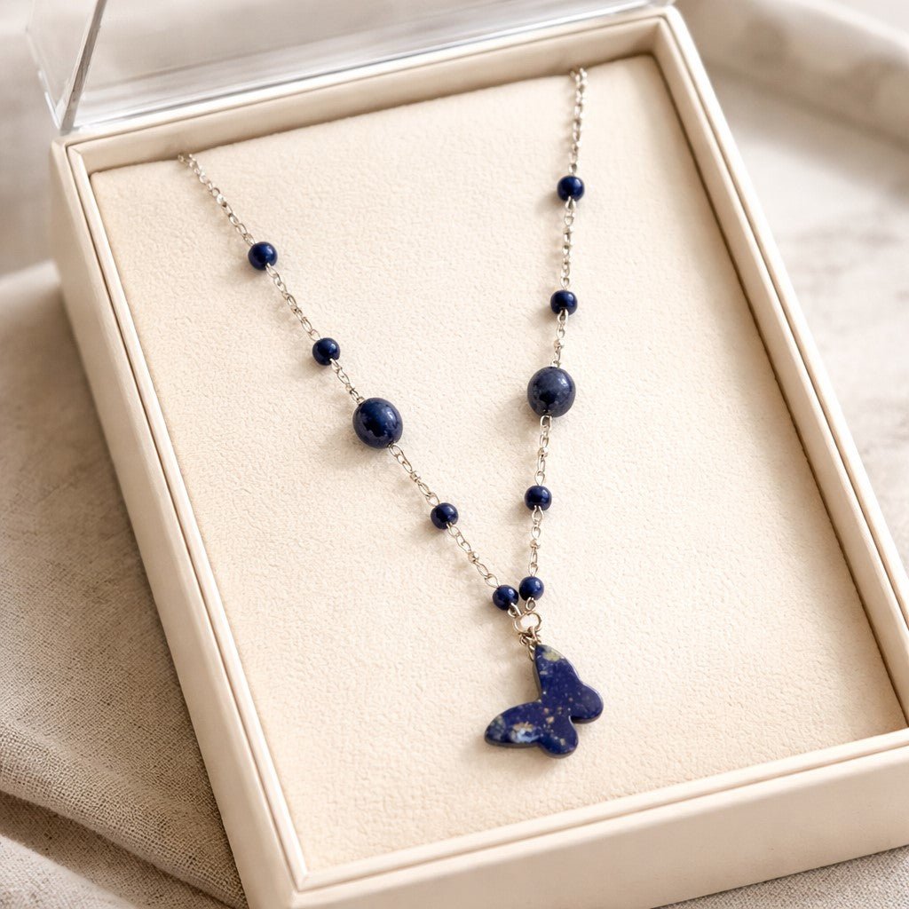 Pendentif Lapis Lazuli Papillon Argent 925 - Pierre de Transformation Spirituelle