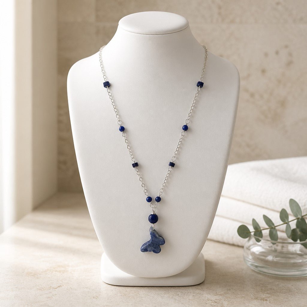 Pendentif Lapis Lazuli Papillon Argent 925 - Pierre de Transformation Spirituelle
