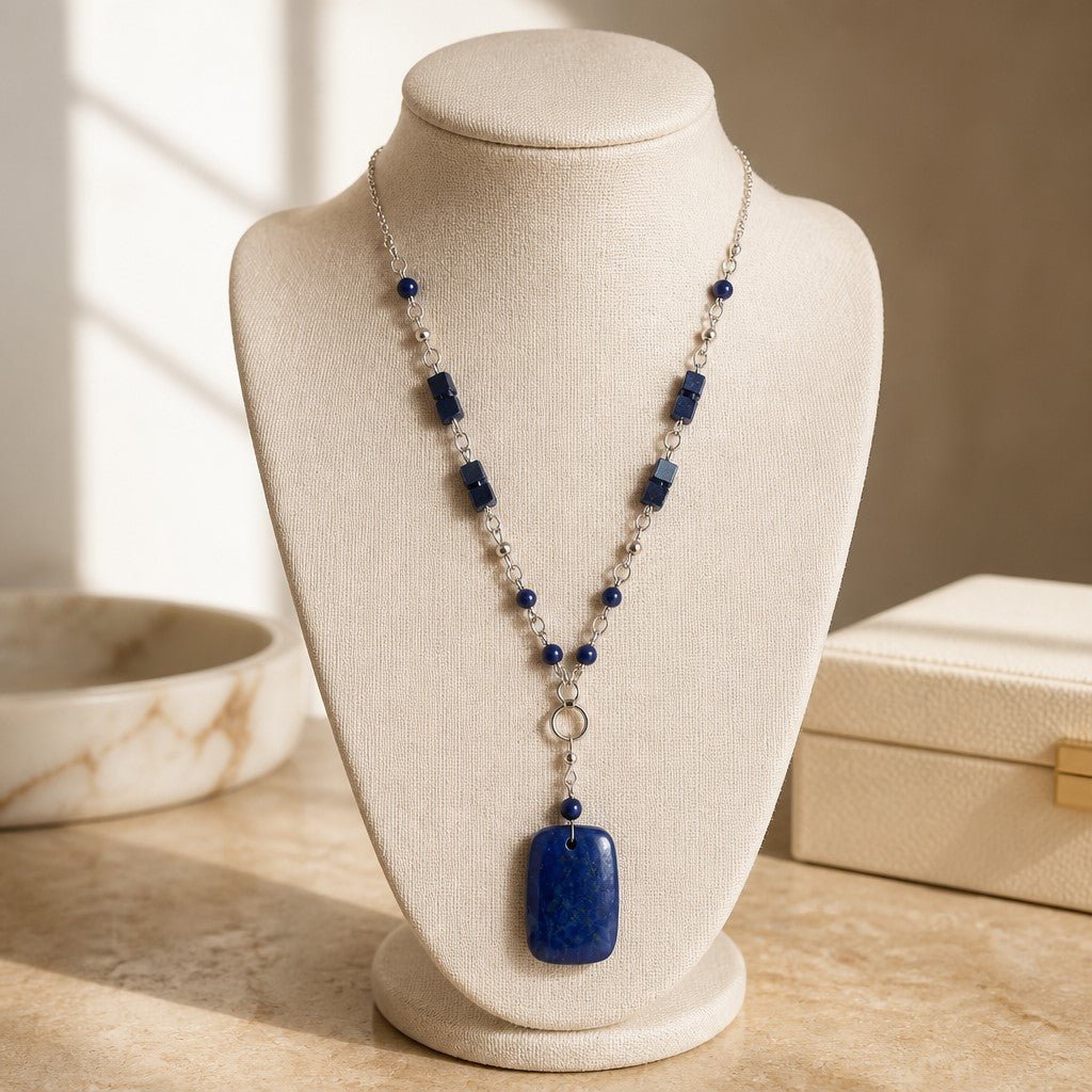Pendentif Lapis Lazuli Rectangle Argent 925 - Pierre de Sagesse Ancienne