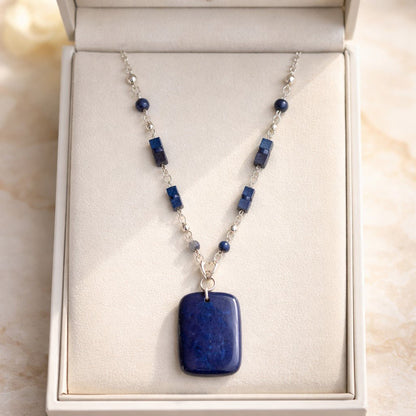 Pendentif Lapis Lazuli Rectangle Argent 925 - Pierre de Sagesse Ancienne