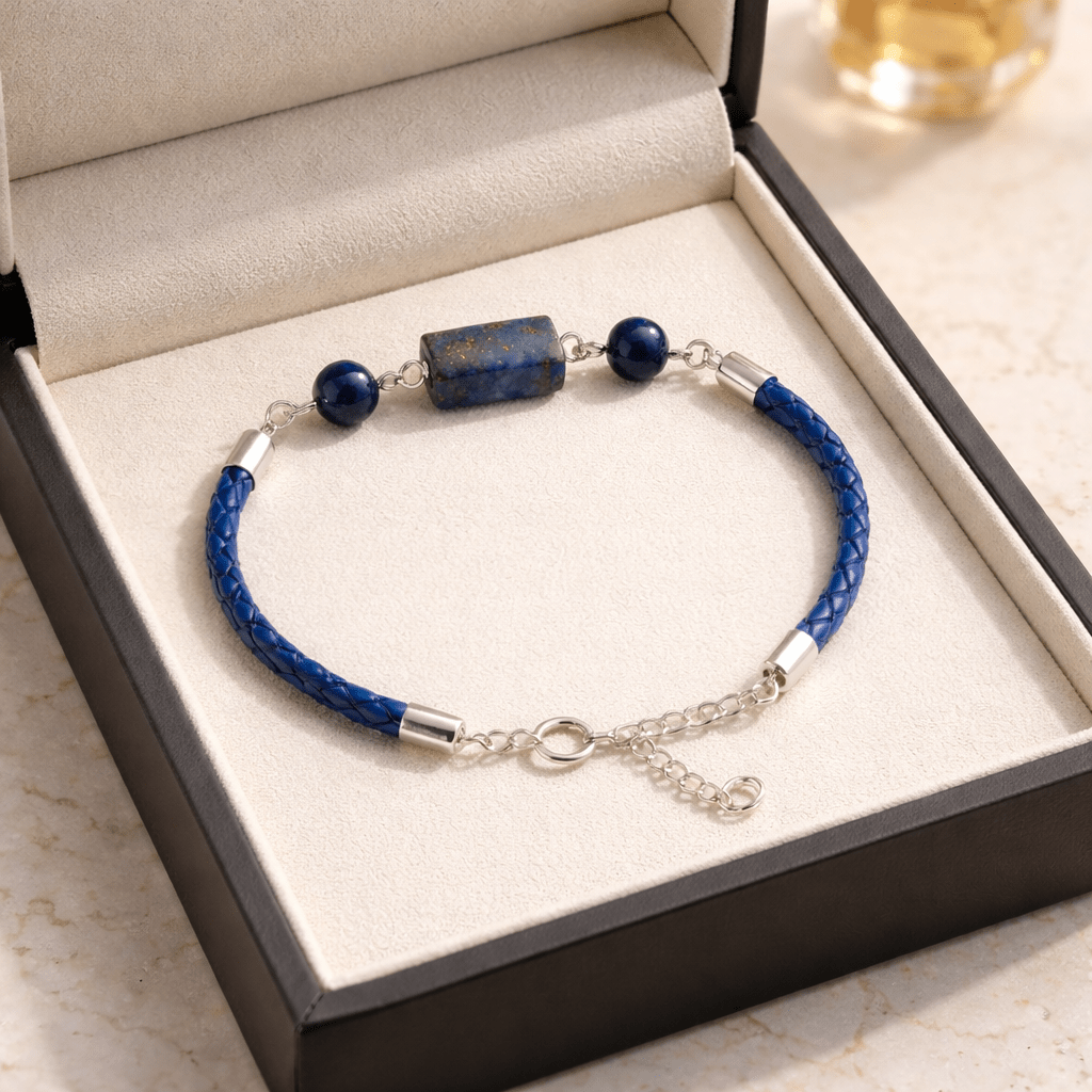 Bracelet Lapis Lazuli Argent 925 -simili cuir